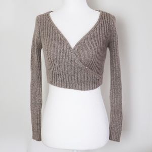 Grey Tricot Long Sleeve Crop Top